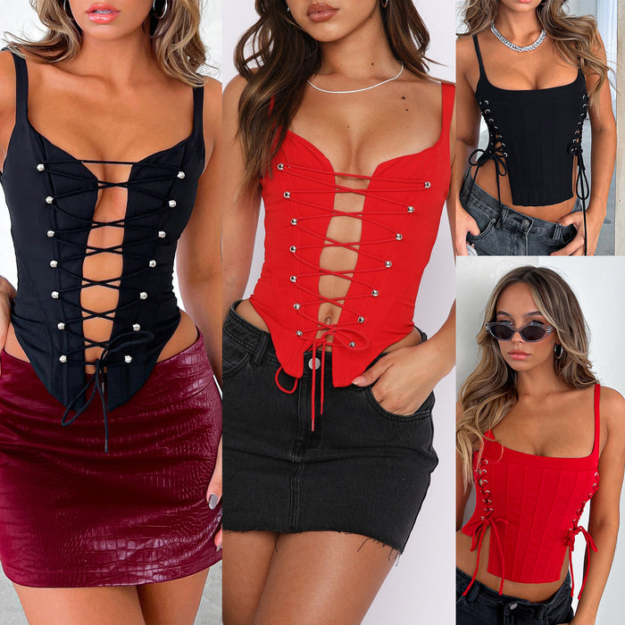 Summer Boning Corset Camisole Irregular Asymmetric Backless Sexy Short Slim Vest Women Clothing