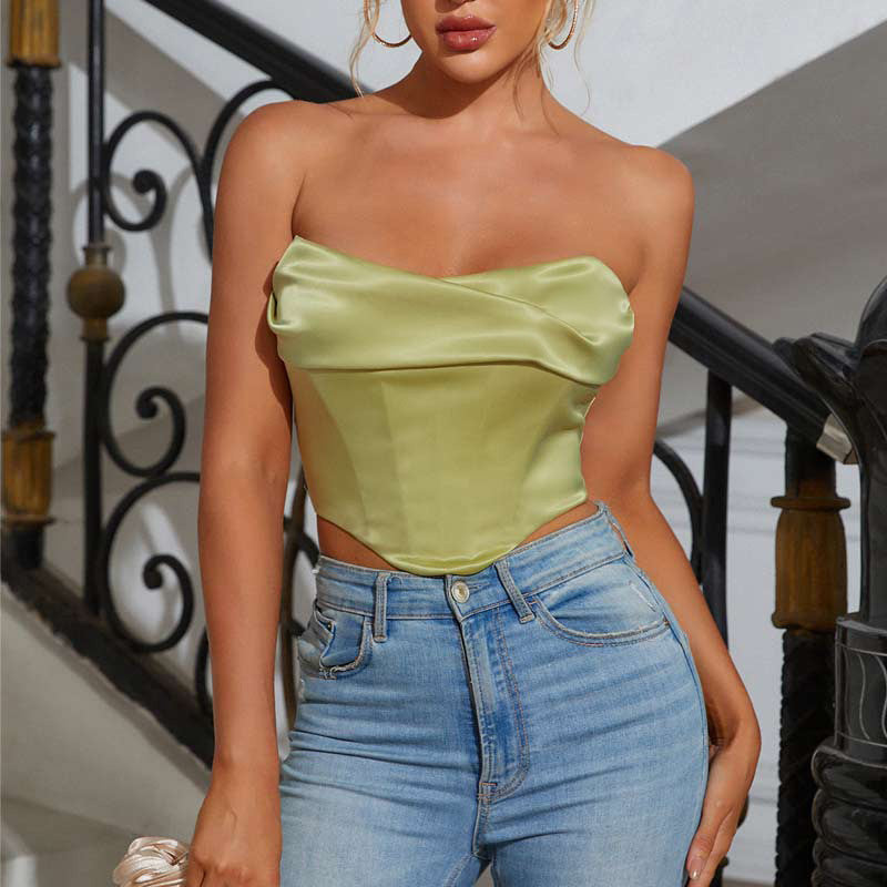 Summer Women Sexy Pile Collar Wrapped Chest cropped Short Vest Small Top Boning Corset Boning Corset Corset