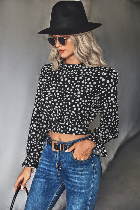 Autumn Women Clothing Long Sleeve Ruffled Collar Dot Print Shirt