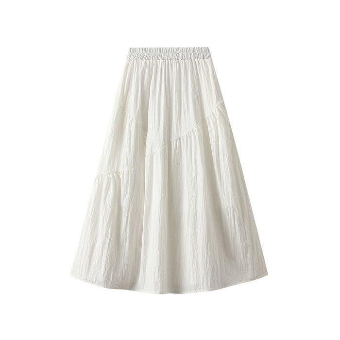 Elastic Waist Pleated Skirt for Women Summer High Waist Slimming A line Midi Skirt