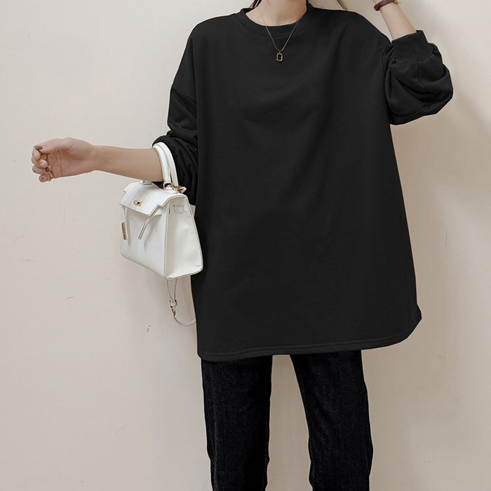 Korean Autumn Winter Women Solid Color Loose Mid Length Sweater Women Casual Cotton Top Women