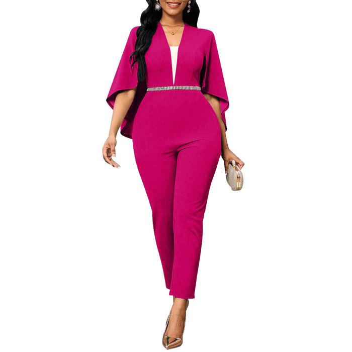 Women Clothing Black Business Women Batwing Sleeve Jumpsuit