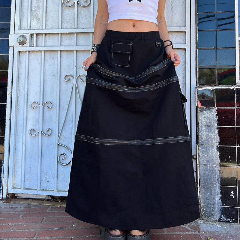 Featured Skirt Street Zipper Detachable Personalized Design Casual Skirt