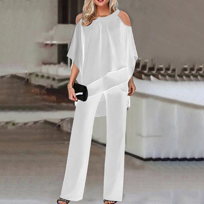 Women Clothing Solid Color Loose Casual Dolman Sleeve Irregular Asymmetric Suit