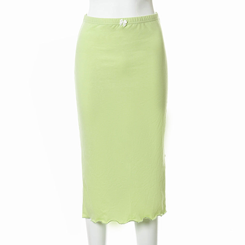 Summer Women Low Waist Solid Color Side Slit Wooden Ear Hip Bag Women Skirt
