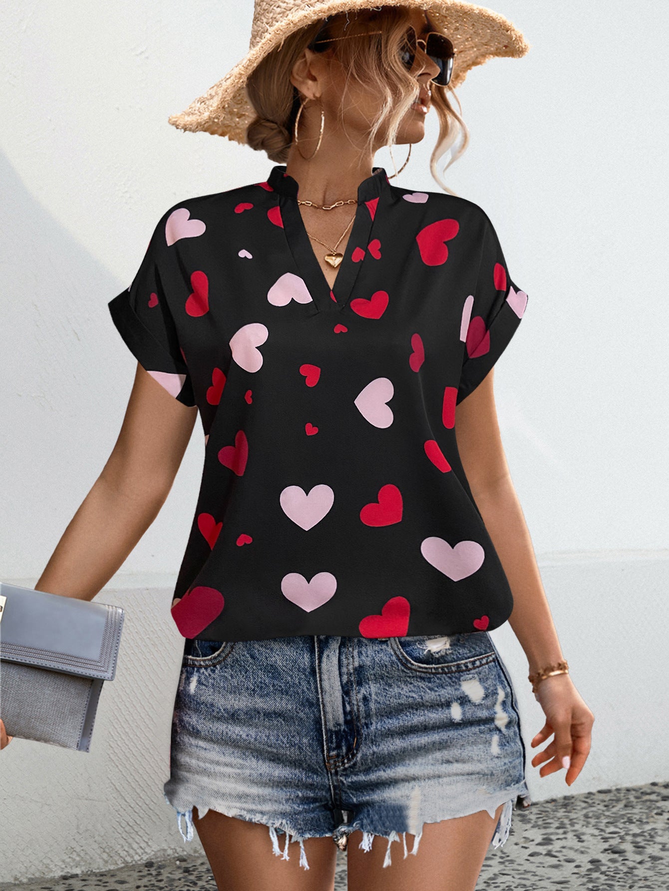 Spring Summer Women Clothing Heart Printing Shirt