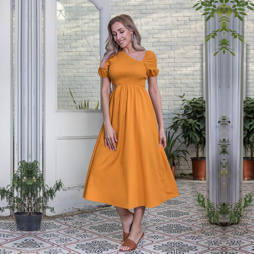 Women Popular Wrapped Chest Solid Color Dress Summer Slim-Fit Jumpsuit Maxi Dress