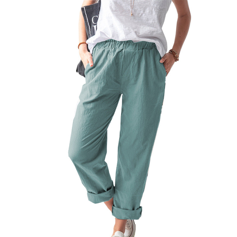 Summer Dried Shrimp Women Casual Elastic Straight Leg Trousers