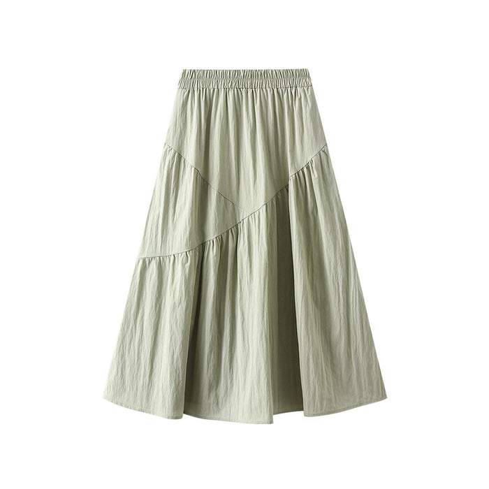 Elastic Waist Pleated Skirt for Women Summer High Waist Slimming A line Midi Skirt