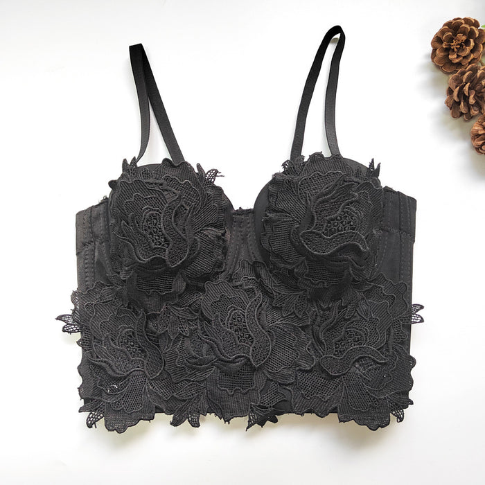 Lace Embroidered Strap Women Boning Corset Bra Solid Color Original Design Niche Tube Top