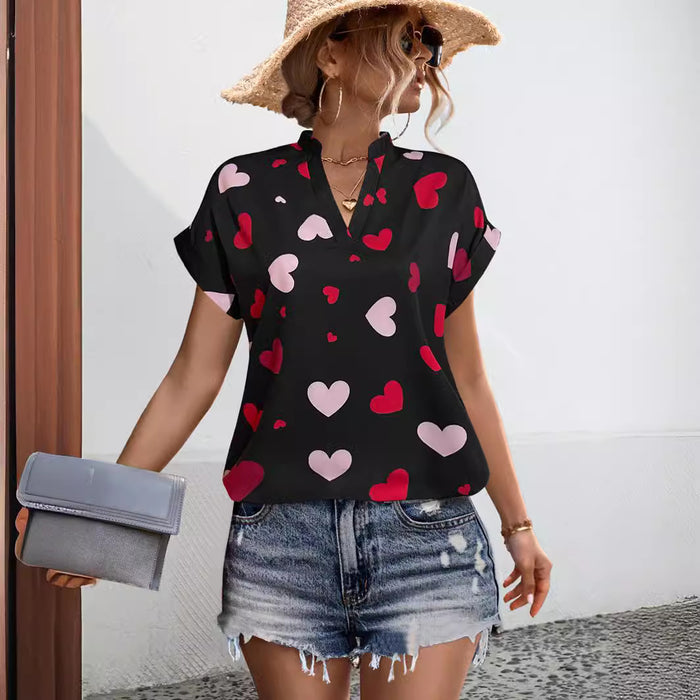 Spring Summer Women Clothing Heart Printing Shirt