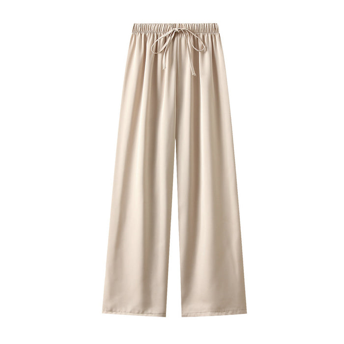 High Grade Pleated Texture Acetate Ice Tencel Satin Wide Leg Pants Women Summer Loose Straight Drooping Casual Pants