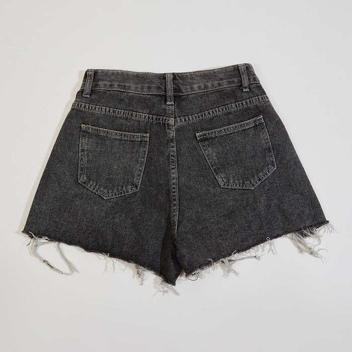 Women Clothing Summer High Waist A line Black Gray Denim Shorts for Women