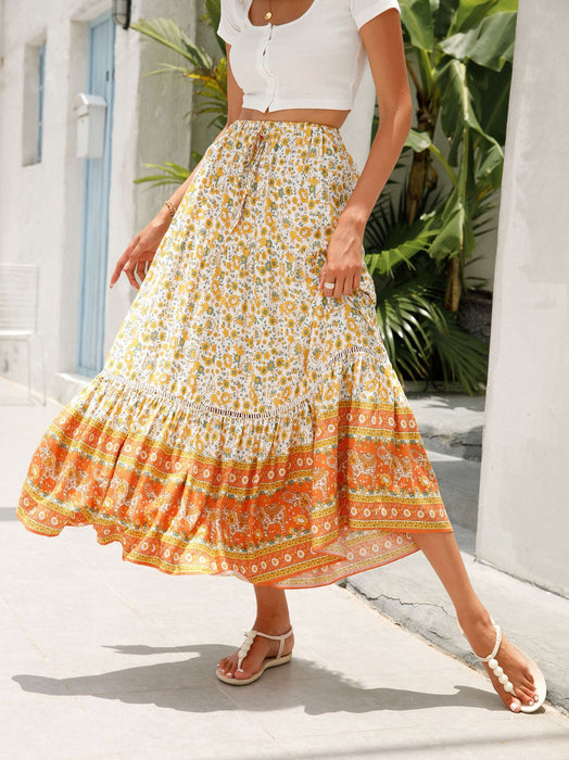 Lace Patchwork Maxi Dress Rayon Bohemian Beach Vacation Skirt