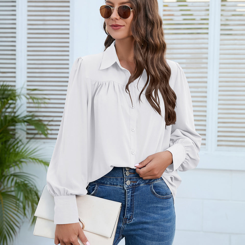 Women Clothing Spring Autumn Chiffon Shirt Women Shirt Pleated Long Sleeved Top Women