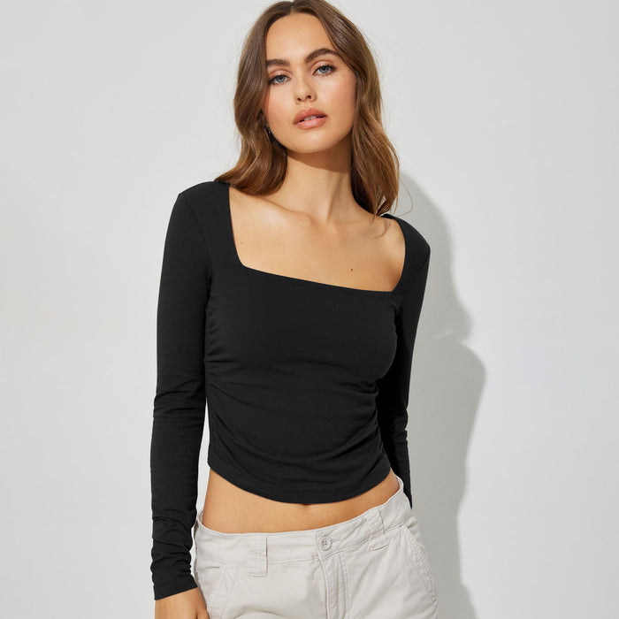 Sexy Backless Inner Wearing Women Clothing Knitwear Long Sleeve T Shirt Sexy Top Square Collar Bottoming Shirt