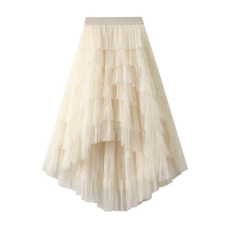 Irregular Asymmetric Tiered Dress High Waist Mesh Skirt Pettiskirt Women Gauze Skirt Fairy Dress