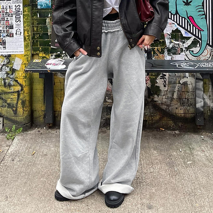 Street Casual Sweatshirt Reverse Car Wide Leg Pants Creative Design Simple Laid Back Sense Straight Loose Trousers Women