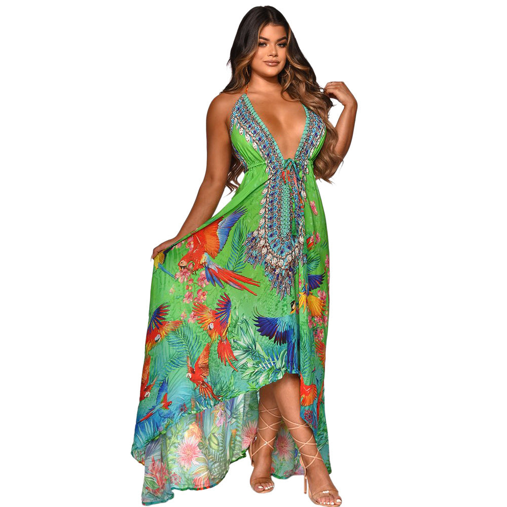 Women Clothing Digital Positioning Printing Sling Mop Dress for Women