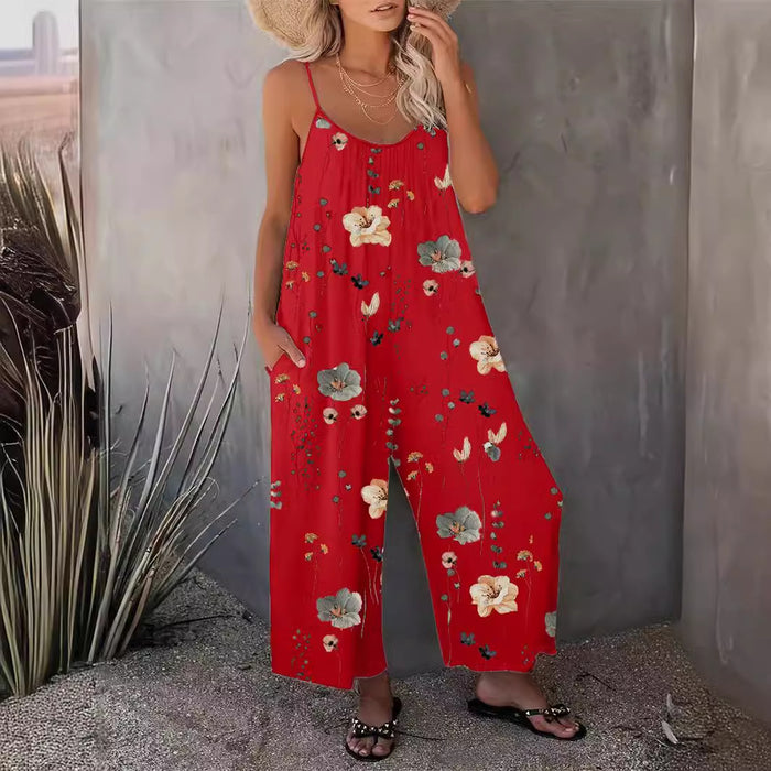 Spring Summer Casual Women Suspender Trousers Autumn Best Printed Sleeveless Jumpsuit Women