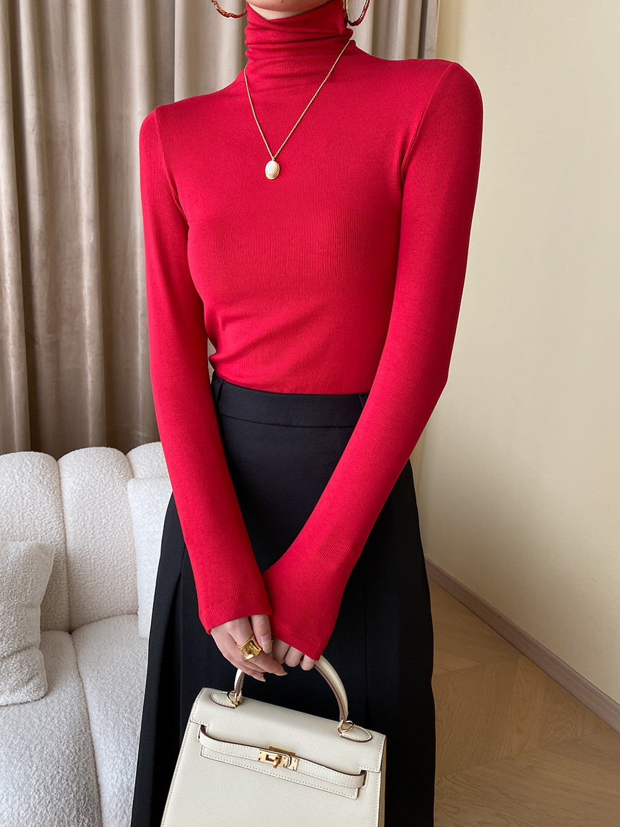 Fashionable French Smoke Tube Turtleneck Early Autumn Long Sleeves Stretch Slim Bottoming Shirt Inner Match Slimming