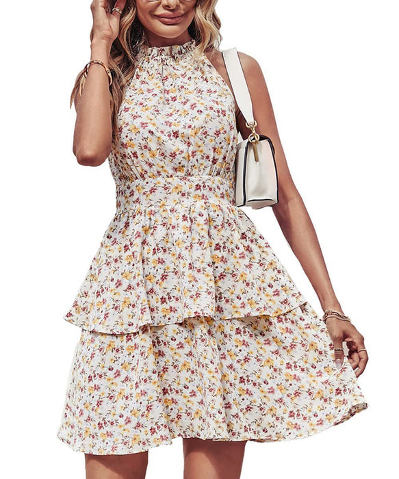 Summer Halter Backless Printed Sleeveless Dress Women Clothing