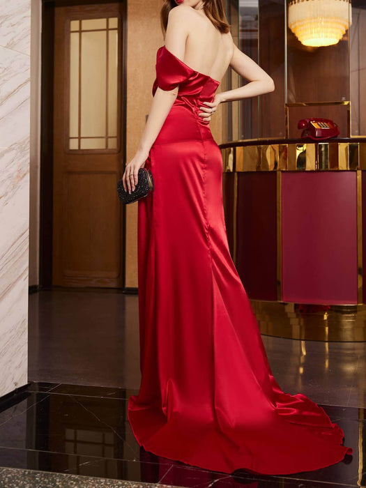 Women Clothing Summer Red with Spaghetti Straps Trailing Slim Sheath Dress Party Cocktail