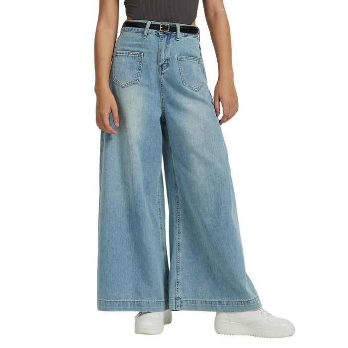 Denim Women Loose Drooping High Waist Wide Leg Jeans Women Jeans