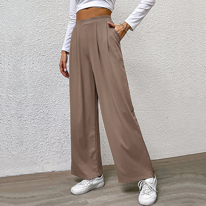 Fall Women Clothing Solid Color Rib Fabric Casual Wide Leg Pants