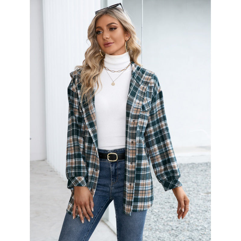 Cap Casual Plaid Shacket Single-Breasted Pocket Shacket Top for Women Outerwear