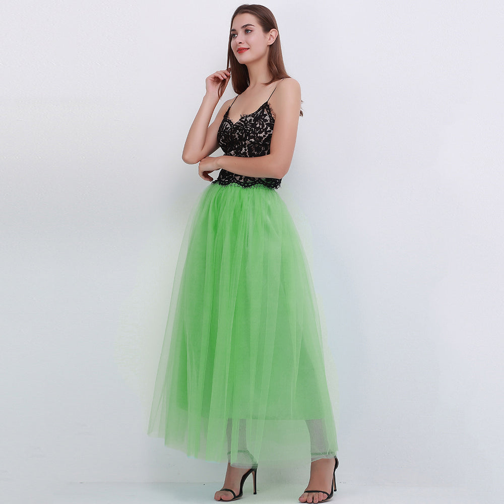 Women 4 Layers 100 Mesh Half-Length Long Skirt Tulle Skirt Gauze Skirt