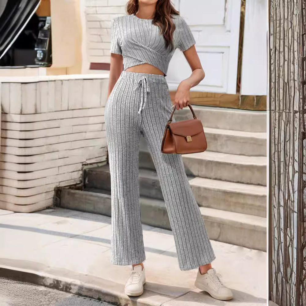 Summer Popular Knitted Casual Loose Trousers Women Clothing Pant Sets