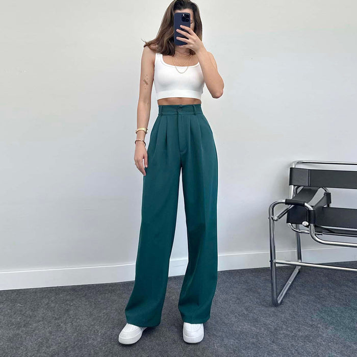 Casual Pants Women Elegant Linen Fabric Straight High Waist Trousers