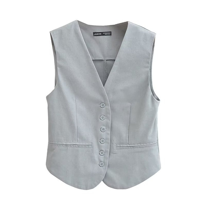 Summer Women Office Solid Color Casual Blended Vest