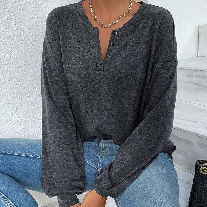 Daily Office Minimalist T shirt Autumn Winter Casual Loose Long Sleeves Top for Women