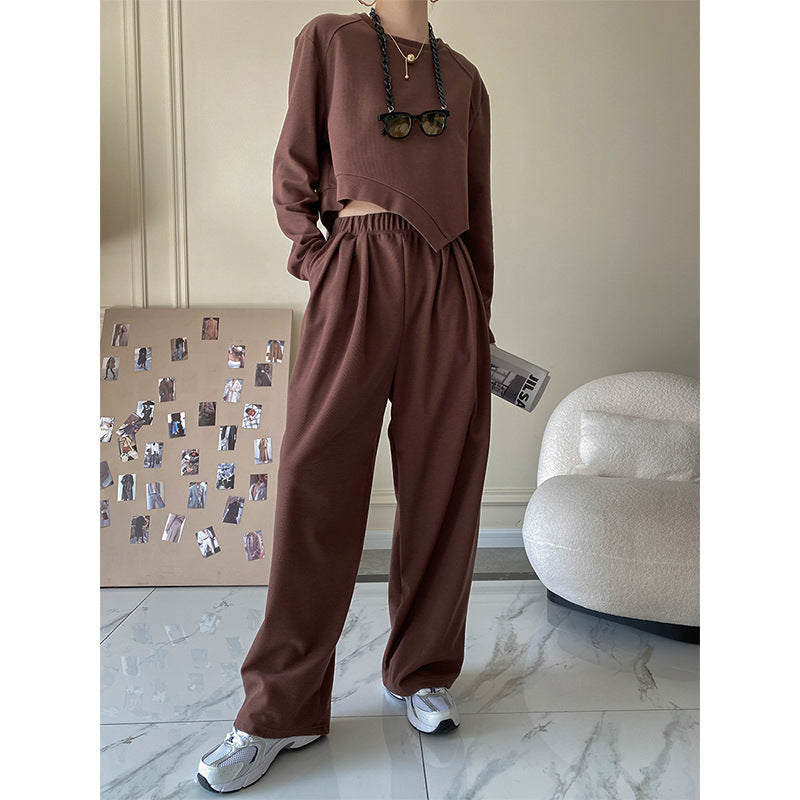 Casual Breathable Short Sweater Wide Leg Pants Suit High End Women Clothing Two Piece Suit Small