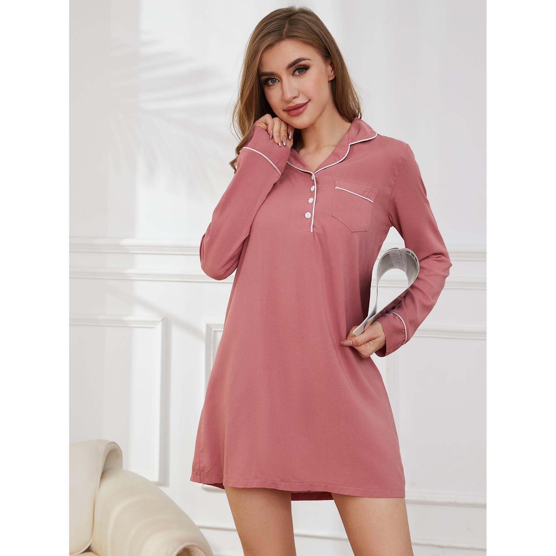 Long Sleeved Nightdress Women Simple Casual Women Home Clothes Long Home Pajamas