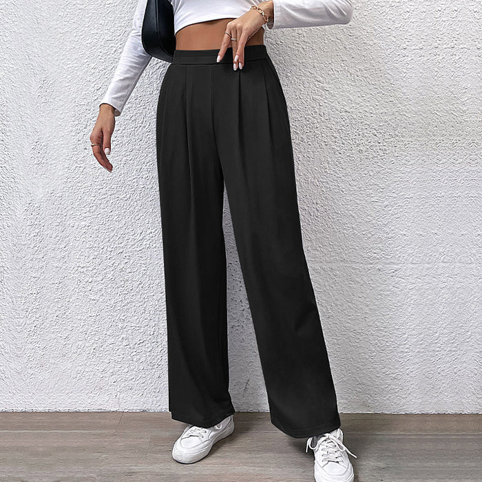 Fall Women Clothing Solid Color Rib Fabric Casual Wide Leg Pants