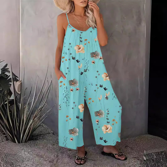 Spring Summer Casual Women Suspender Trousers Autumn Best Printed Sleeveless Jumpsuit Women