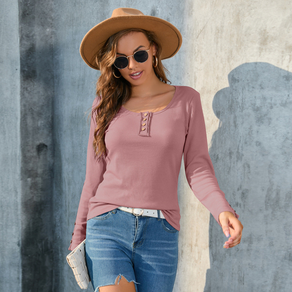 Casual round Neck Long Sleeve Solid Color Base Clothing T shirt Women Slim Fit Color Matching Size Autumn Winter Top