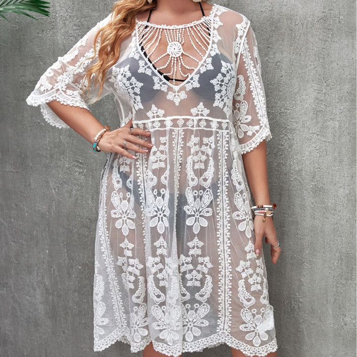 Vacation See through Sexy Sun Protection One Piece Beach Dress Women