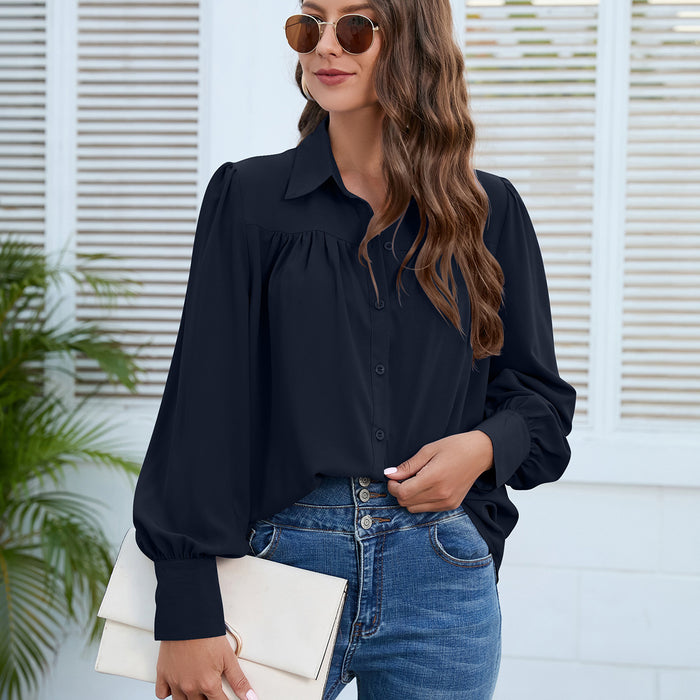 Women Clothing Spring Autumn Chiffon Shirt Women Shirt Pleated Long Sleeved Top Women