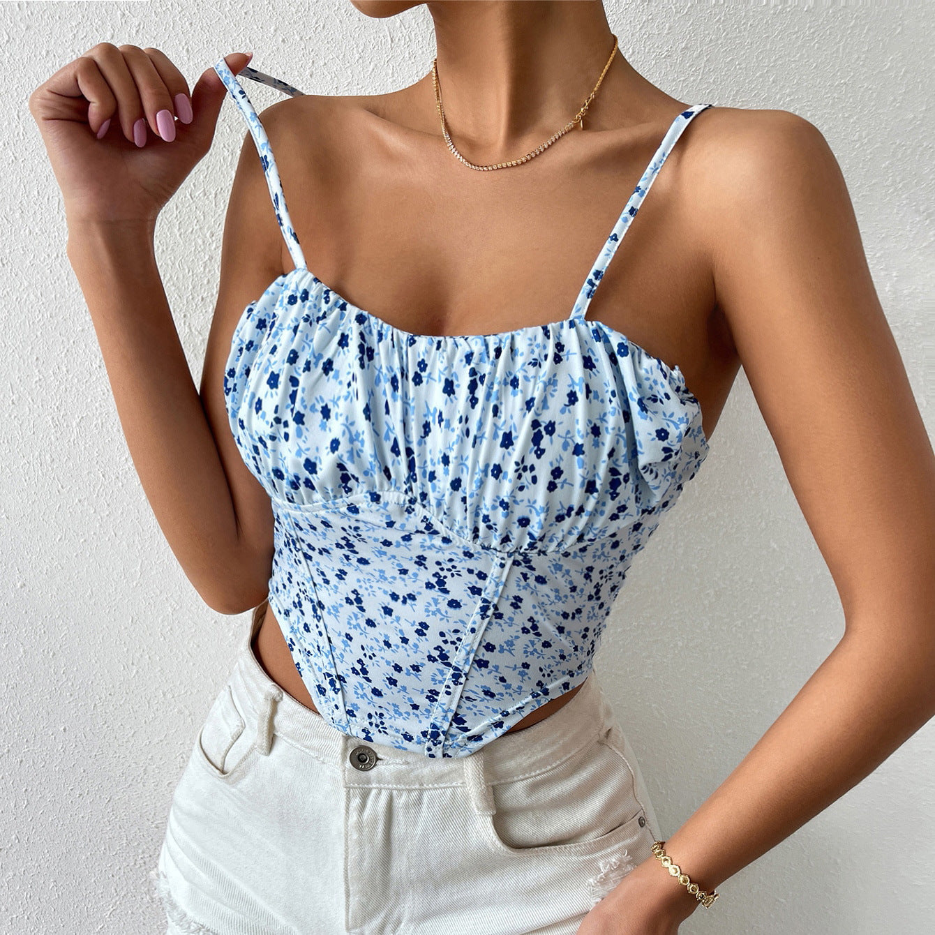 Women Clothing Summer Floral Sexy Backless Spaghetti Straps Vest Inner Match Women Outerwear Top