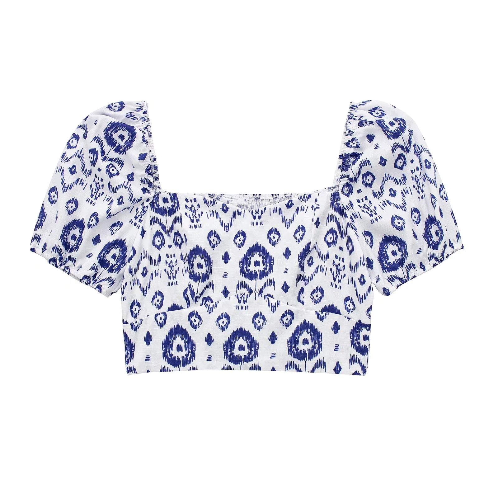 Printed Top Quality Slimming Short Sleeve Square Collar Women Cropped Outfit Short Shirt