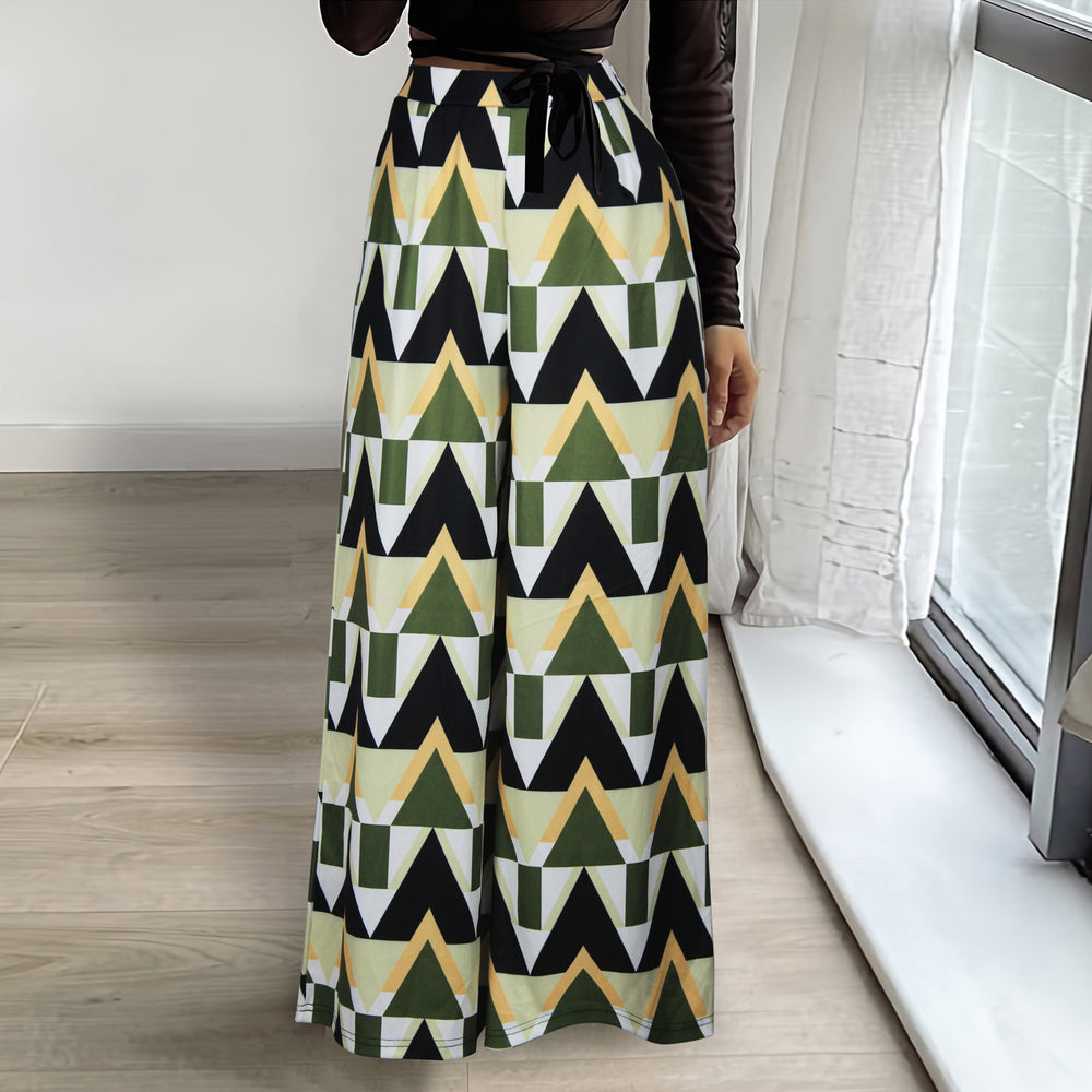 Spring Autumn Women Clothing Loose High Waist Wide Leg Pants Printed Straight Casual Pants Trousers