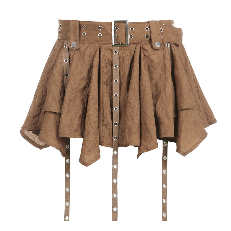 Street Sexy Low Waist A Line Irregular Asymmetric Hem Ribbon Skirt Short With Underpants