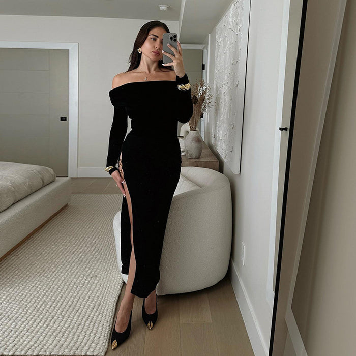 Summer Maxi Dress Sexy Slim off Shoulder Ring Dress Women