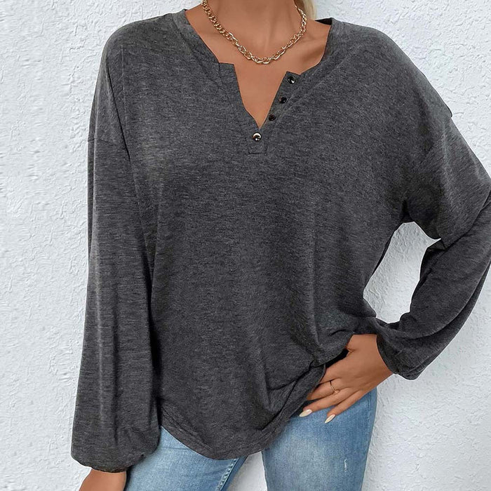 Daily Office Minimalist T shirt Autumn Winter Casual Loose Long Sleeves Top for Women