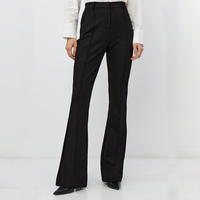 Spring Concise Office Office Slit Slim Fitting Straight Leg Trousers Women