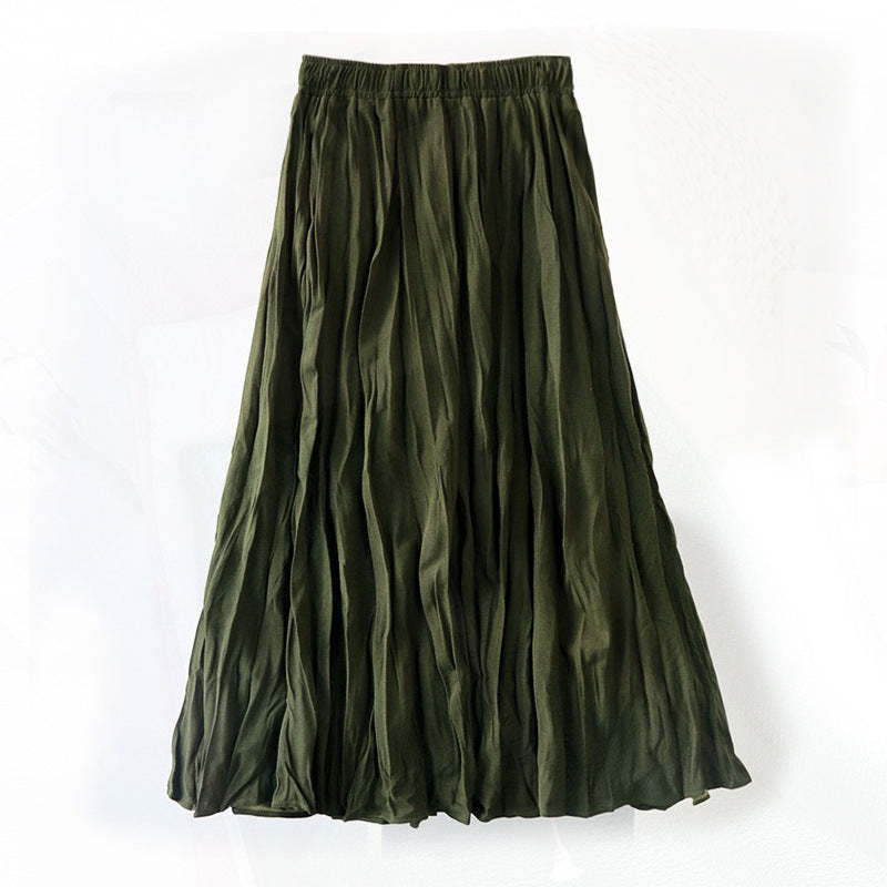 Artistic Retro Skirt Women Texture Pleated Skirt A line Skirt Mid Length Base Skirt
